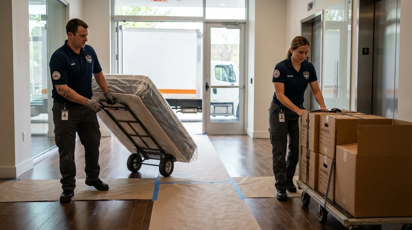 Professional apartment movers loading elevator in Barbourville, KY